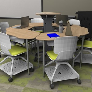 Hex Collaborative Desk w/ Solid Plastic Top & Perforated Metal Book Box