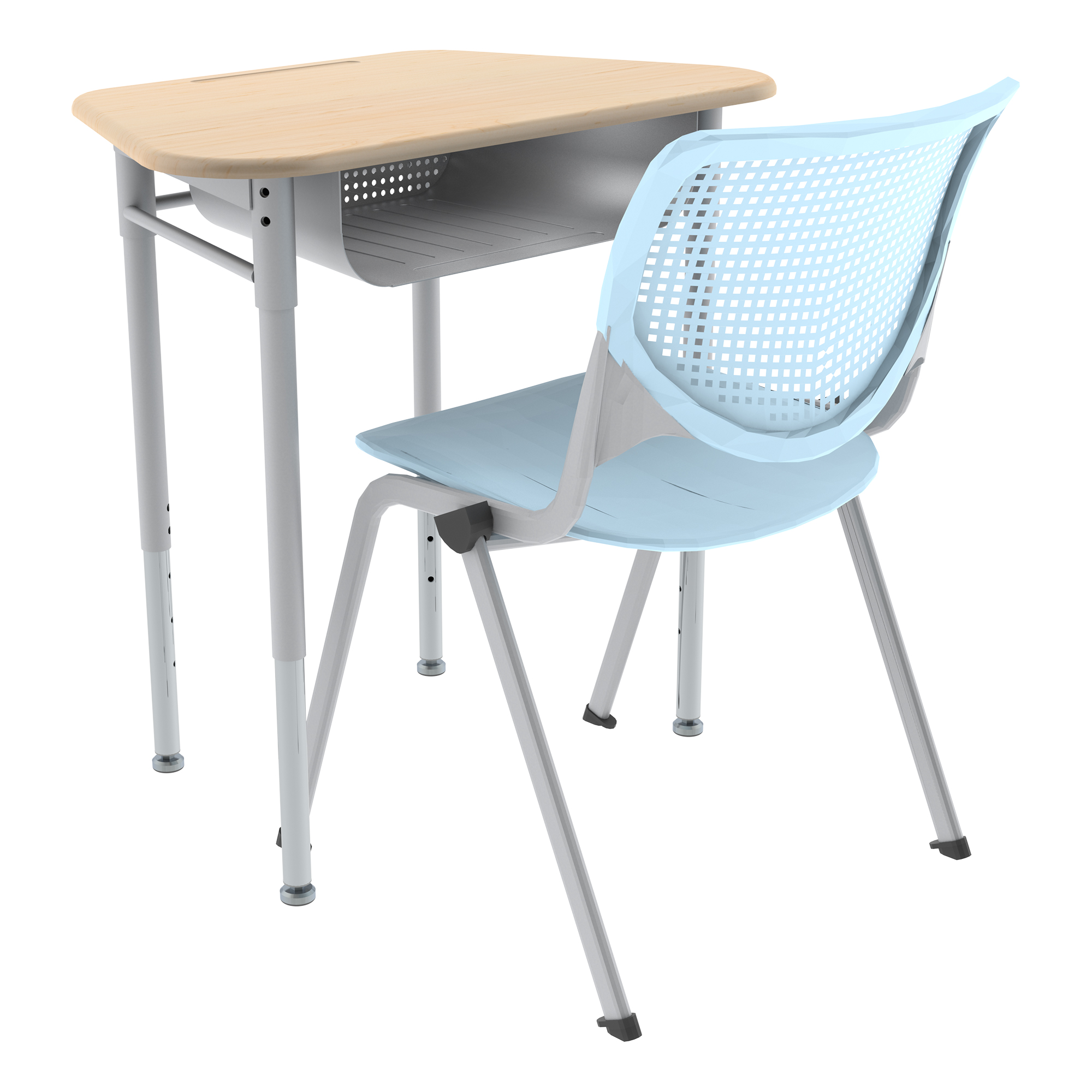 Trapezoid Collaborative Desk w/ Solid Plastic Top & Perforated Metal Book Box