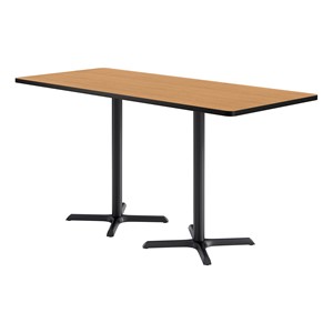 Rectangle Pedestal Bar-Height Café Table w/ X Base