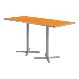 Rectangle Pedestal Bar-Height Café Table w/ X Base