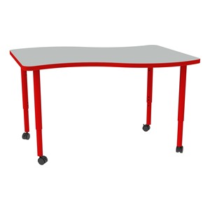 Shapes Accent Series Wave Collaborative Table (30" W x 48" L) - Maple Top w/ Red Legs