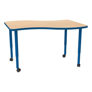 Shapes Accent Series Wave Collaborative Table (30" W x 48" L) - Maple Top w/ Brilliant Blue Legs