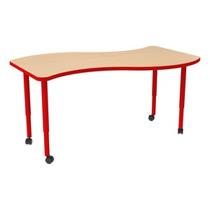Shapes Accent Series Wave Collaborative Table - Maple Top w/ Red Legs