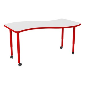 Shapes Accent Series Wave Collaborative Table w/ Whiteboard Top - Red