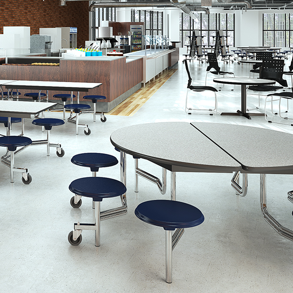 Round Mobile Stool Cafeteria Table w/ Particleboard Core & Powder-Coat Frame (60" Diameter)