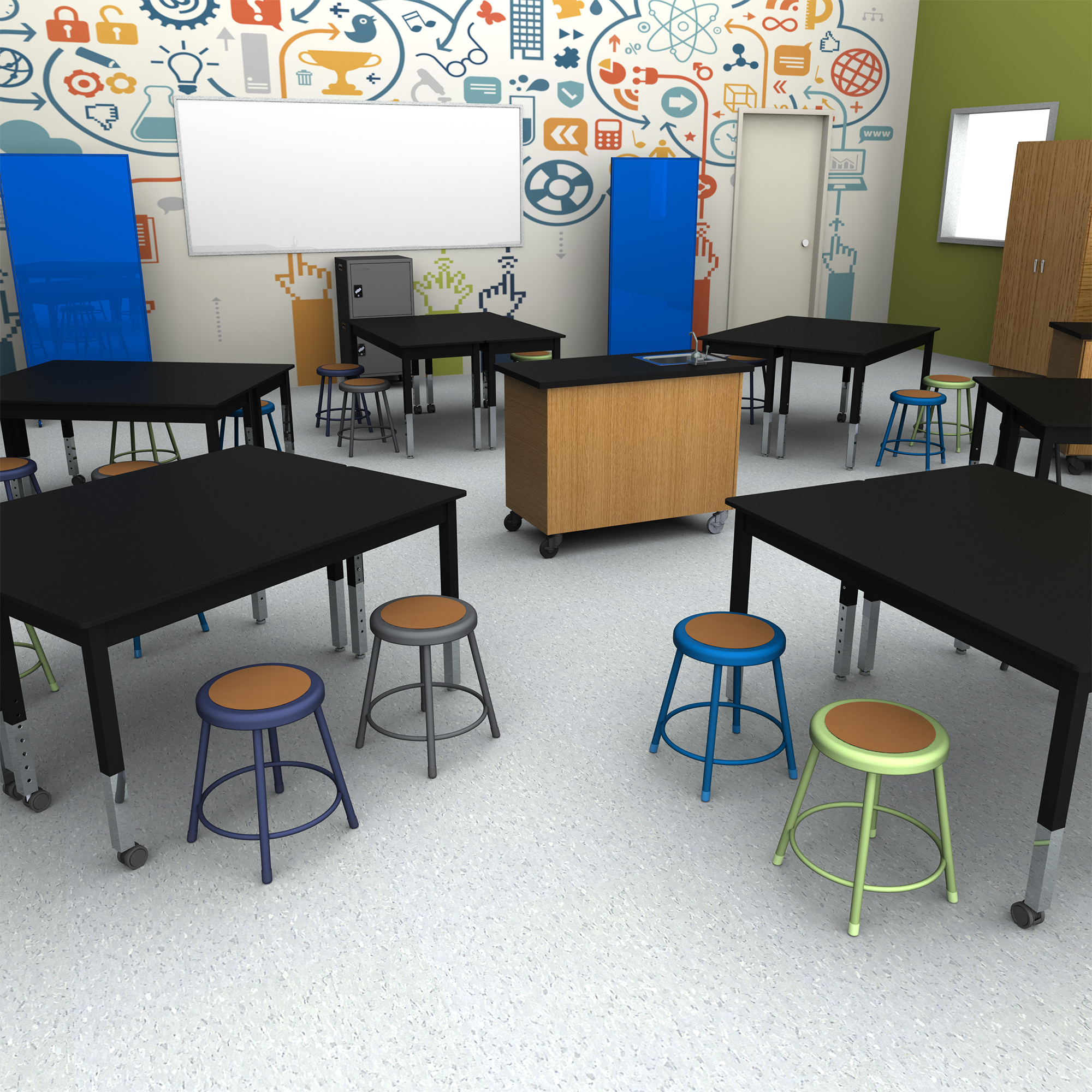 Metal Lab Stool - Fixed Height (18" H)
