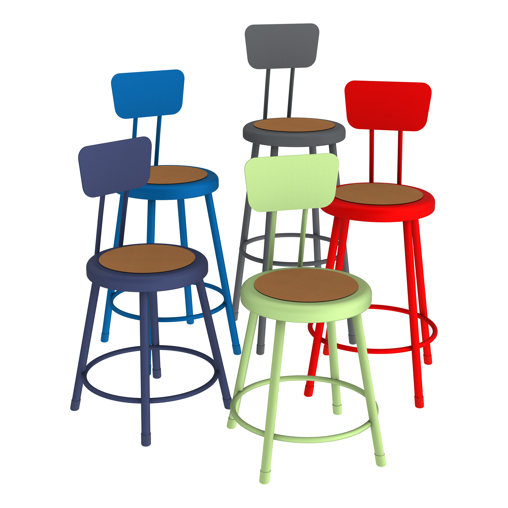 Metal Lab Stool w/ Backrest Navy Fixed Height (24" H) School Outfitters