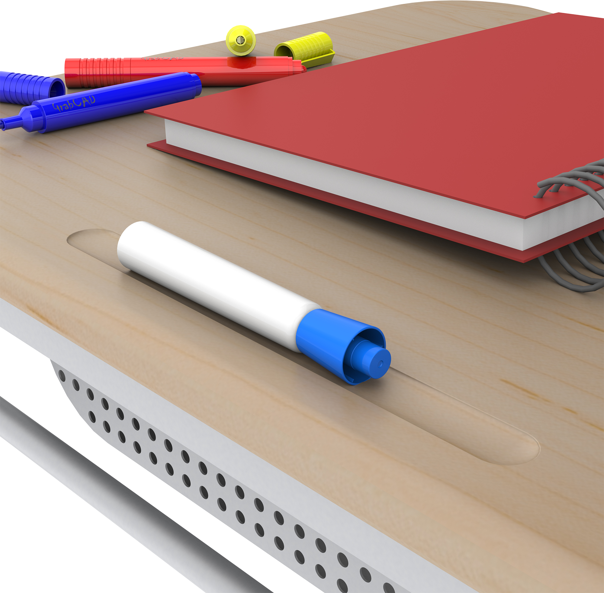 Trapezoid Collaborative Desk w/ Solid Plastic Top & Perforated Metal Book Box