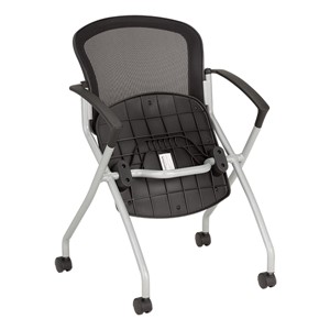 Nesting Chair w/ Black Mesh Seat & Back, Silver Frame - Folded