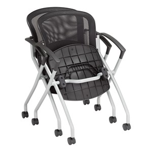 Nesting Chair w/ Black Mesh Seat & Back, Silver Frame - Nesting