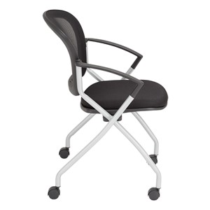 Nesting Chair w/ Black Mesh Seat & Back, Silver Frame
