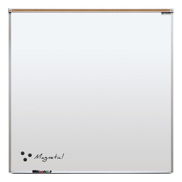 Heavy-Duty Porcelain Steel Magnetic Dry Erase Board w/ Aluminum Frame & Maprail (4' W x 4' H)