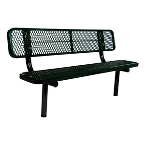 Heavy-Duty Park Bench w/ Back - Diamond Expanded Metal - Inground Mount (6' L)