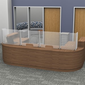 Countertop Sneeze Guard - 4 Panel Barrier w/ Two Pass Throughs