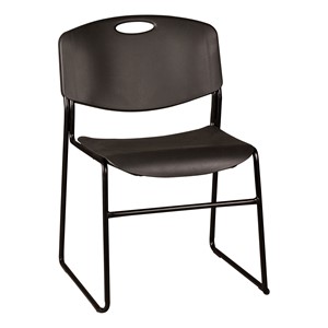 Pack of 28 Heavy-Duty Plastic Stacking Chairs w/ Universal Dolly - Black Seat & Black Frame - Chair