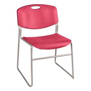 Heavy Duty Plastic Stacking Chair w/ Cranberry Seat & Silver Mist Frame