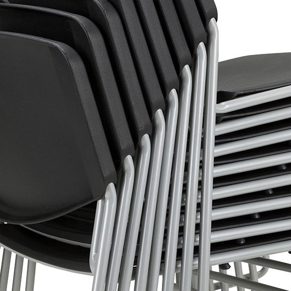 Heavy-Duty Plastic Stacking Chair w/ Navy Seat & Silver Mist Frame - Stacked - Shown in black
