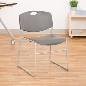 Pack of 28 Heavy-Duty Plastic Stacking Chairs w/ Universal Dolly - Chair - Charcoal Seat & Silver Mist Frame