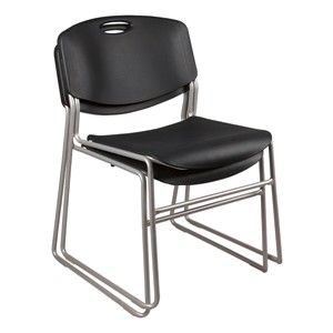 Heavy Duty Plastic Stacking Chair w/ Black Seat & Silver Mist Frame - Multiple units shown stacked
