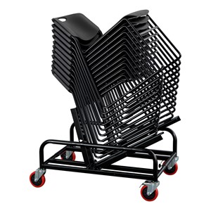 Pack of 28 Heavy-Duty Plastic Stacking Chairs w/ Universal Dolly