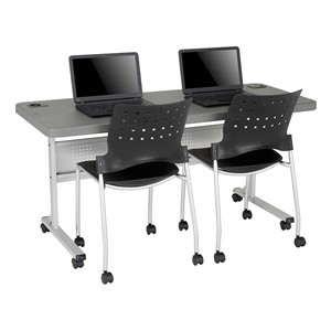 Flip & Store Blow-Molded Nesting Table & Ballard Mobile Plastic Stack Chair Set
