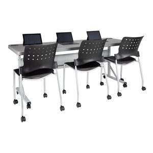 Flip & Store Blow-Molded Nesting Table & Ballard Mobile Plastic Stack Chair Set