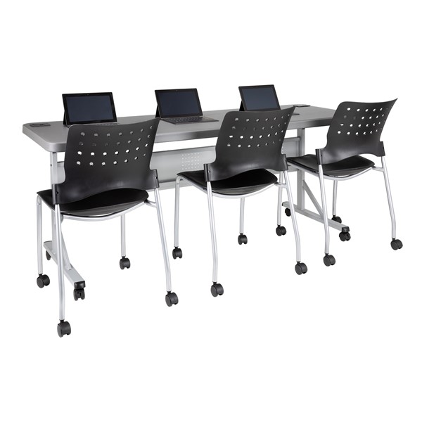 Flip & Store Blow-Molded Nesting Table & Ballard Mobile Plastic Stack Chair Set