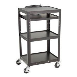 Adjustable-Height Metal AV Cart w/ Electric & Sliding Tray
