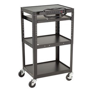 Adjustable-Height Metal AV Cart w/ Electric & Sliding Tray