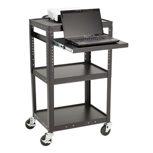 Adjustable-Height Metal AV Cart w/ Electric & Sliding Tray