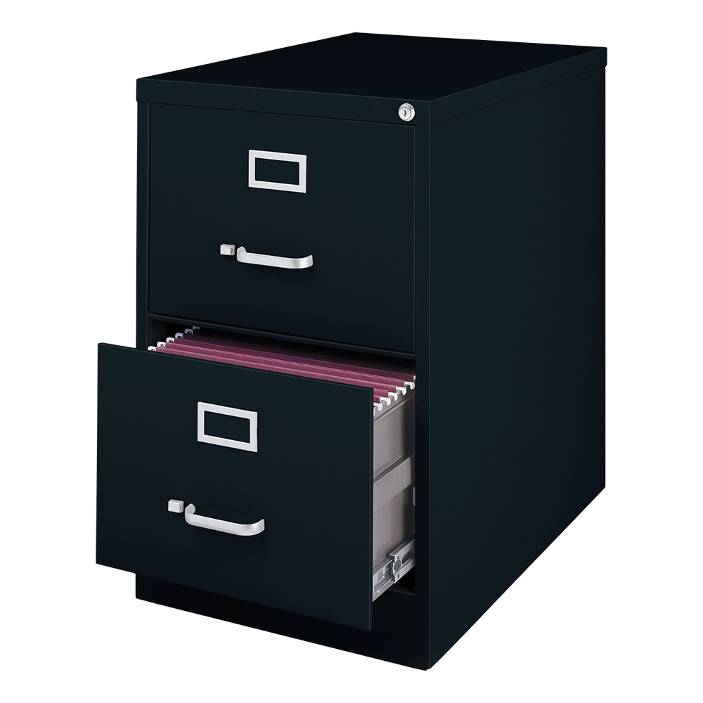 Vertical File Cabinet w/ Two Drawers - Legal - Black