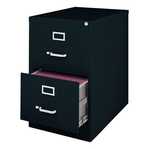 Vertical File Cabinet w/ Two Drawers - Legal - Black