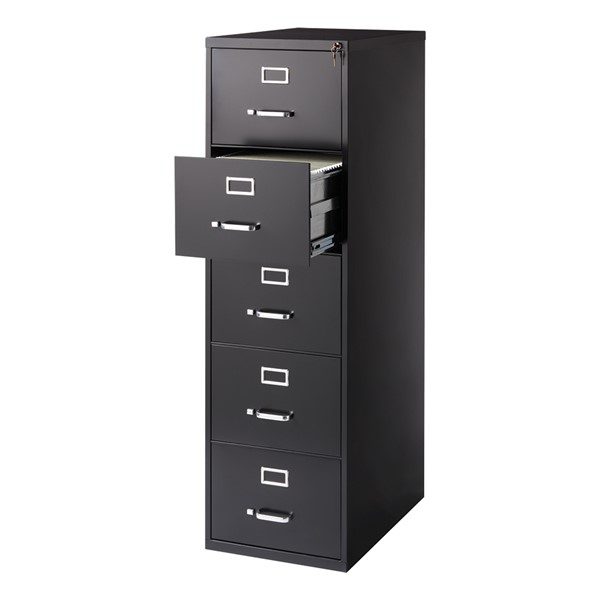 Vertical File Cabinet w/ Five Drawers - Legal Size - Black