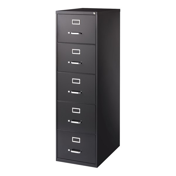 Vertical File Cabinet w/ Five Drawers - Legal Size - Black