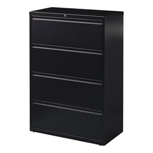 Lateral File Cabinet w/ Four Drawers - Black