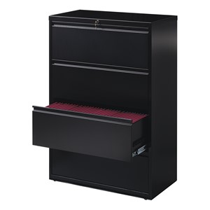 Lateral File Cabinet w/ Four Drawers (36" W) - Black