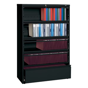 Lateral File Cabinet w/ Four Roll-Out Shelves (42" W) - Black
