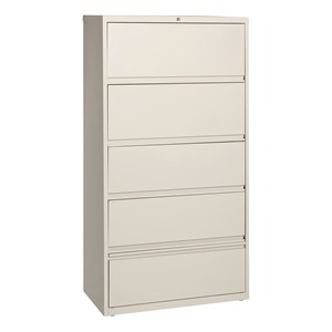 Lateral File Cabinet w/ Four Roll-Out Shelves & Fixed Bottom Shelf (36" W) - Putty