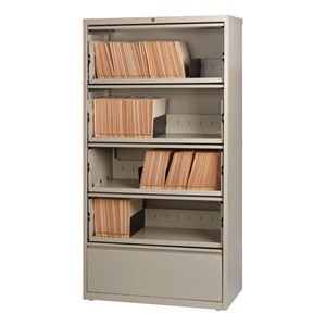 Lateral File Cabinet w/ Four Roll-Out Shelves & Fixed Bottom Shelf (36" W) - Putty