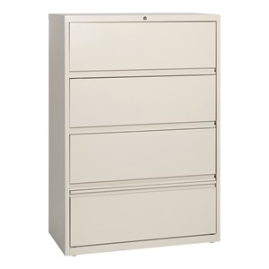 Lateral File Cabinet w/ Three Roll-Out Shelves & Fixed Bottom Shelf (36" W) - Putty