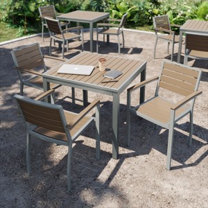 Alfresco Bistro Indoor/Outdoor Square Pedestal & Café Chair - Five Piece Set