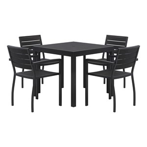 Alfresco Bistro Indoor/Outdoor Square Pedestal & Café Chair - Five Piece Set - Black w/ Black Frame