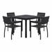 Alfresco Bistro Indoor/Outdoor Square Pedestal & Café Chair - Five Piece Set - Black w/ Black Frame