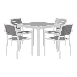 Alfresco Bistro Indoor/Outdoor Square Pedestal & Café Chair - Five Piece Set - Gray/White Frame