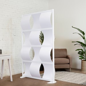 Modern Privacy Wave Panel w/ White Infill Panels & White Frame (4' 4" W x 6' 6" H)