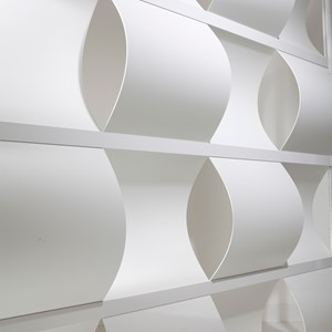Modern Privacy Wave Panel w/ White Infill Panels & White Frame (4' 4" W x 6' 6" H) - Close Up