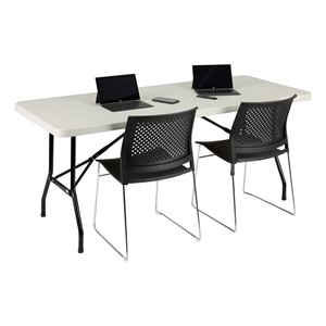 Rectangular Gray Blow-Molded Plastic Folding Table (30" W x 72" L)