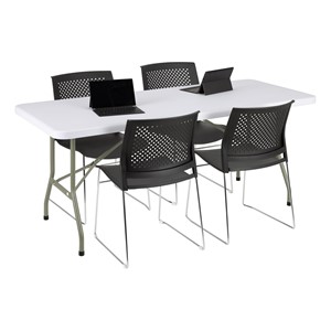 Rectangular Blow Molded Plastic Folding Table (30" W x 96" L) - White