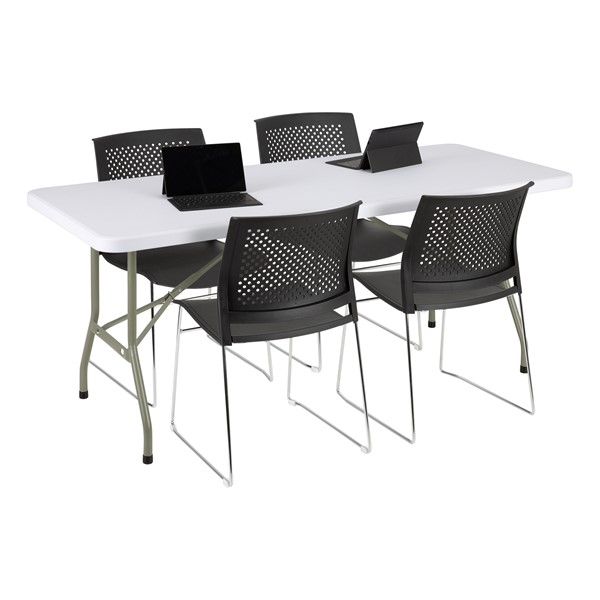 Rectangular Blow Molded Plastic Folding Table (30" W x 96" L) - White