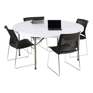 Round Blow Molded Plastic Folding Table (60" Diameter) - White